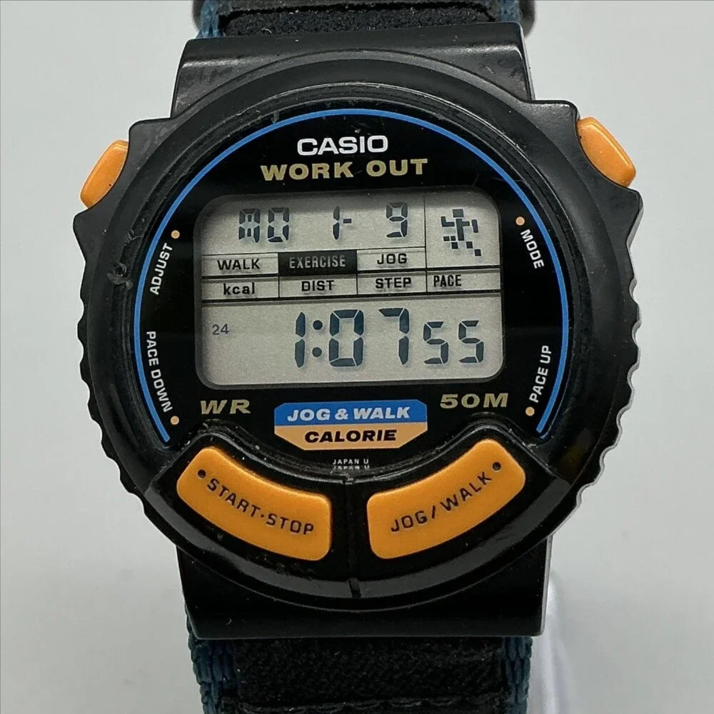 Vintage Casio JC-10 Work Out Mens Watch 40mm Digital Walk Calorie New Battery